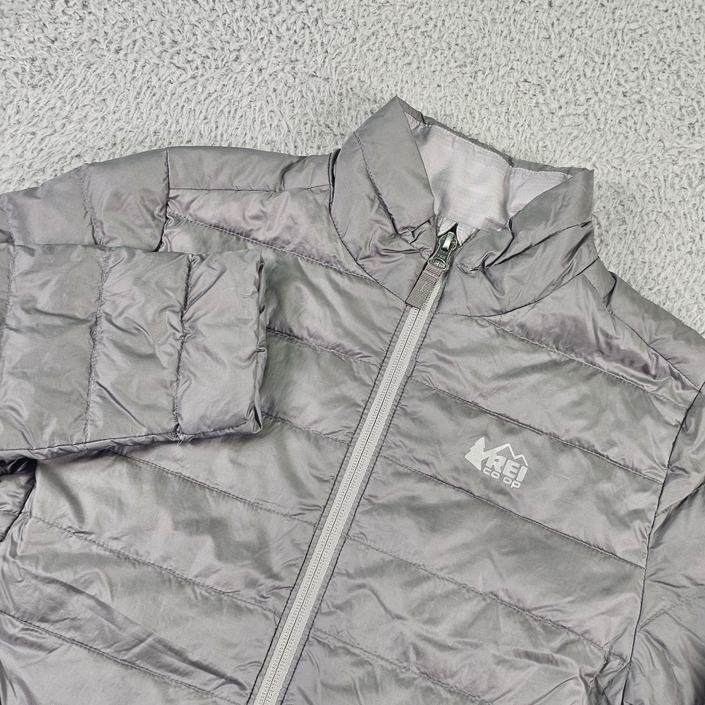 REI Co-op Puffer Jacket Kids 10 Gray‎ Down Insulated Packable Zip Lightweight